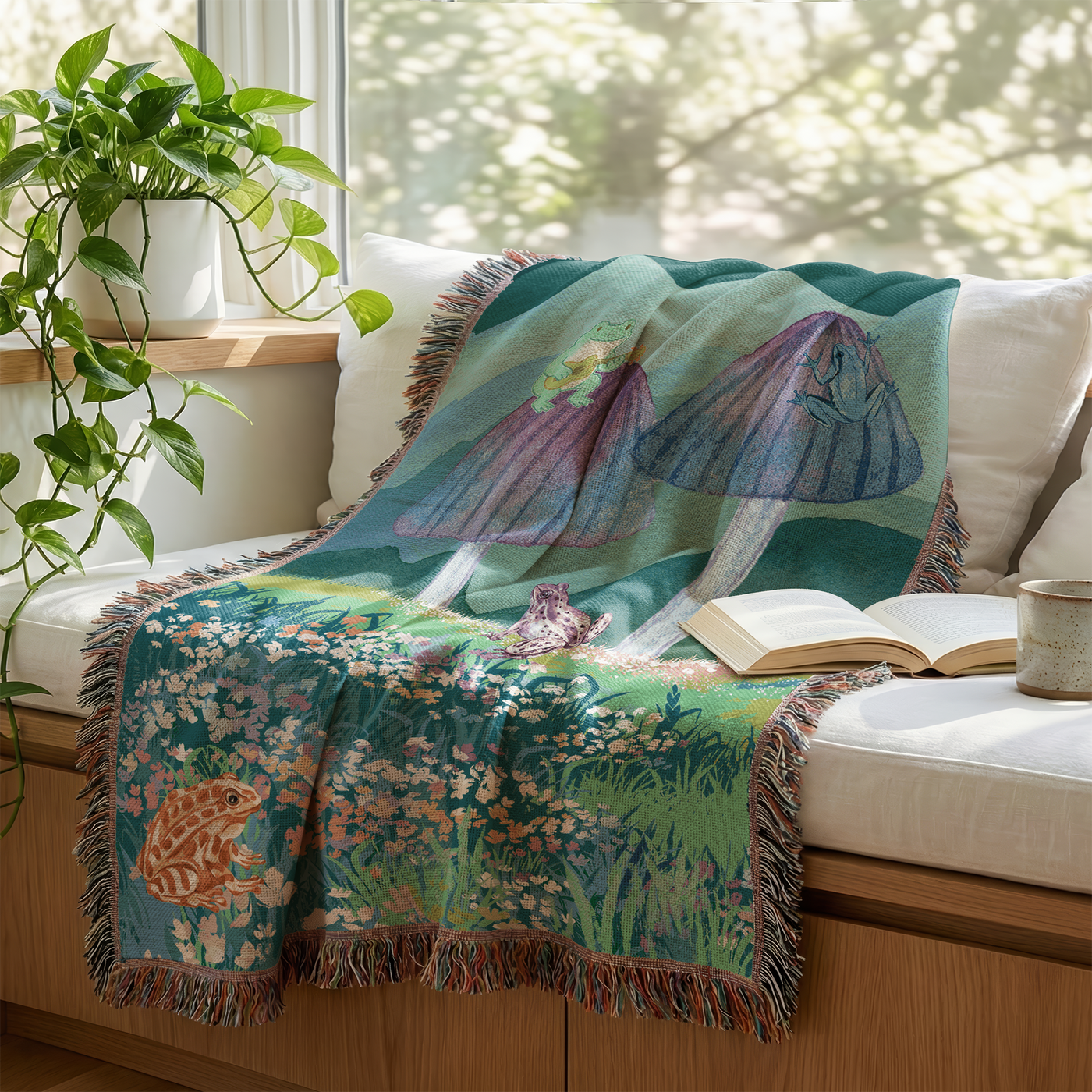 Mushroom Meadow Woven Throw Blanket