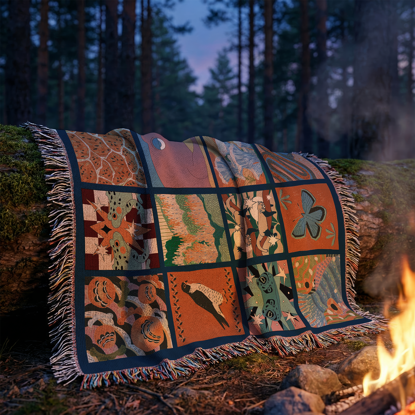 Whimsical Tile Woven Throw Blanket
