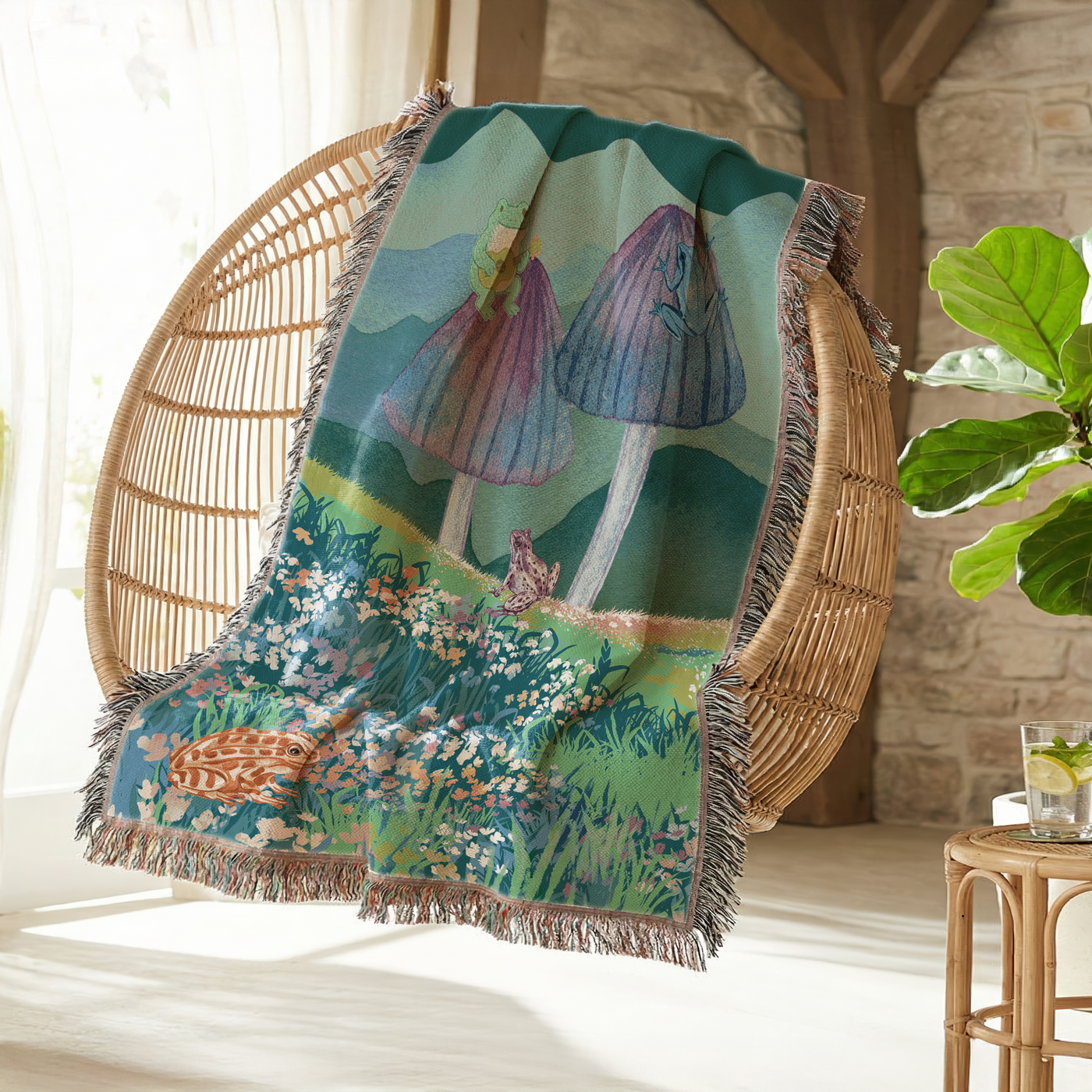 Mushroom Meadow Woven Throw Blanket