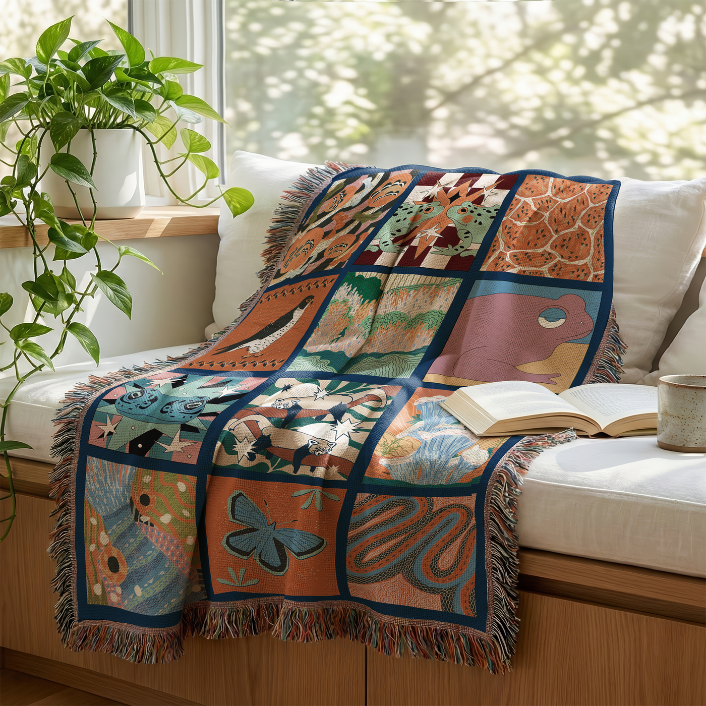 Whimsical Tile Woven Throw Blanket
