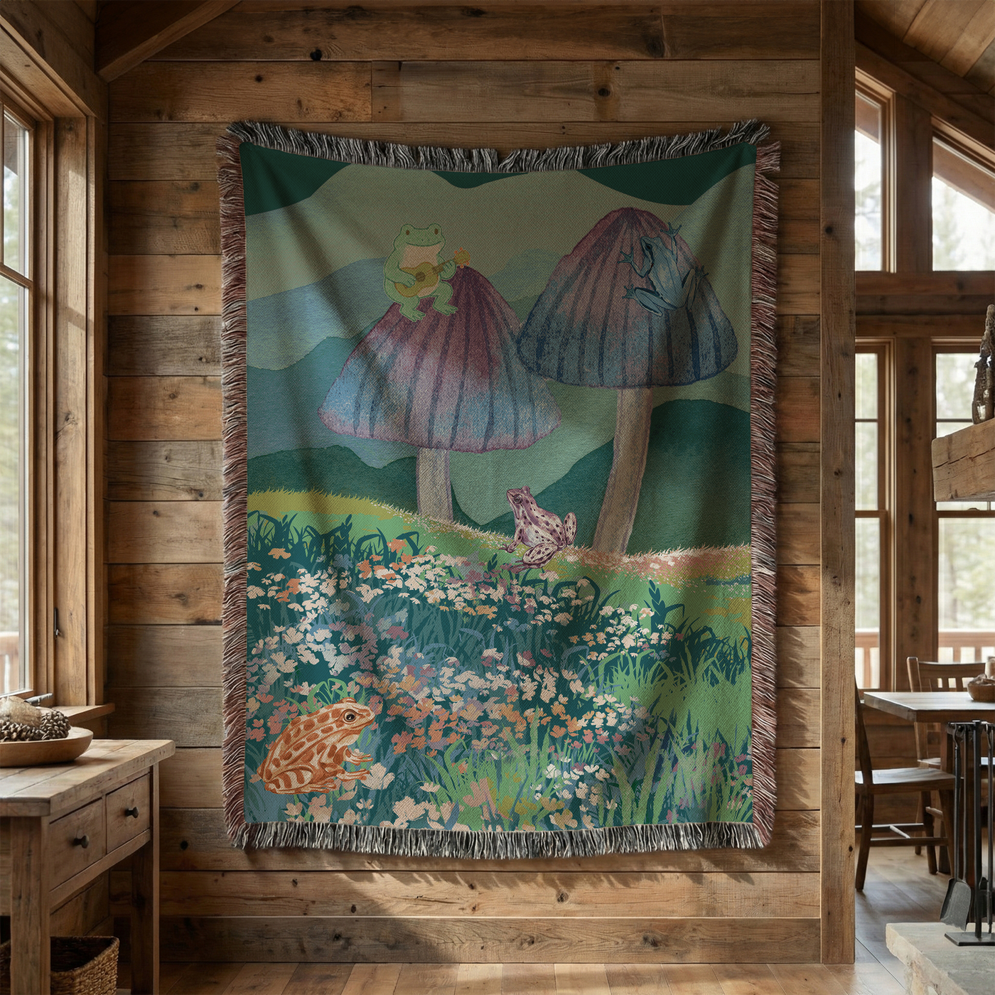 Mushroom Meadow Woven Throw Blanket